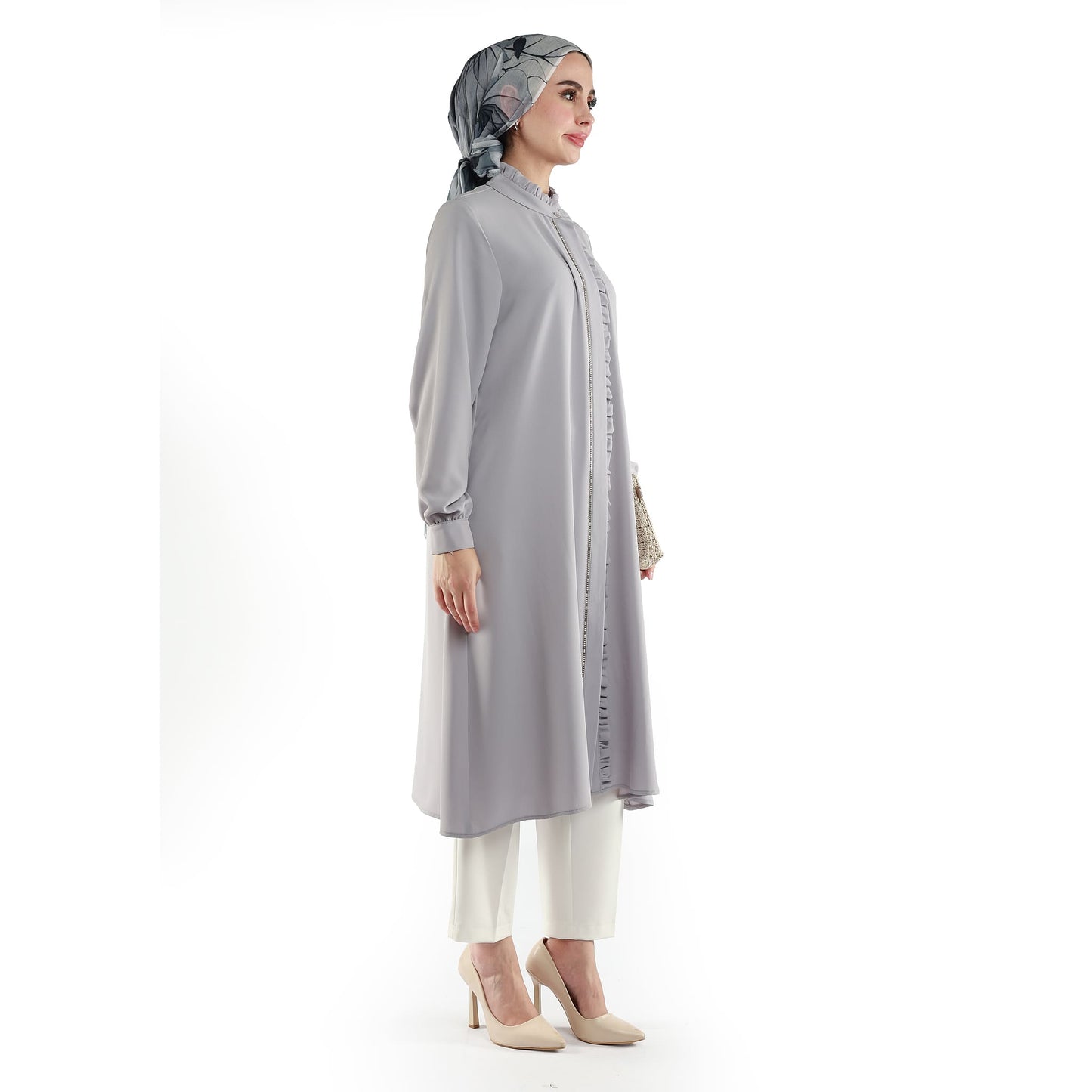 Stone-Detailed Textured Fabric Tunic