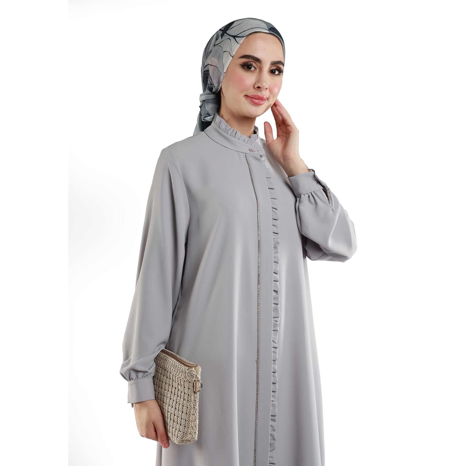Stone-Detailed Textured Fabric Tunic