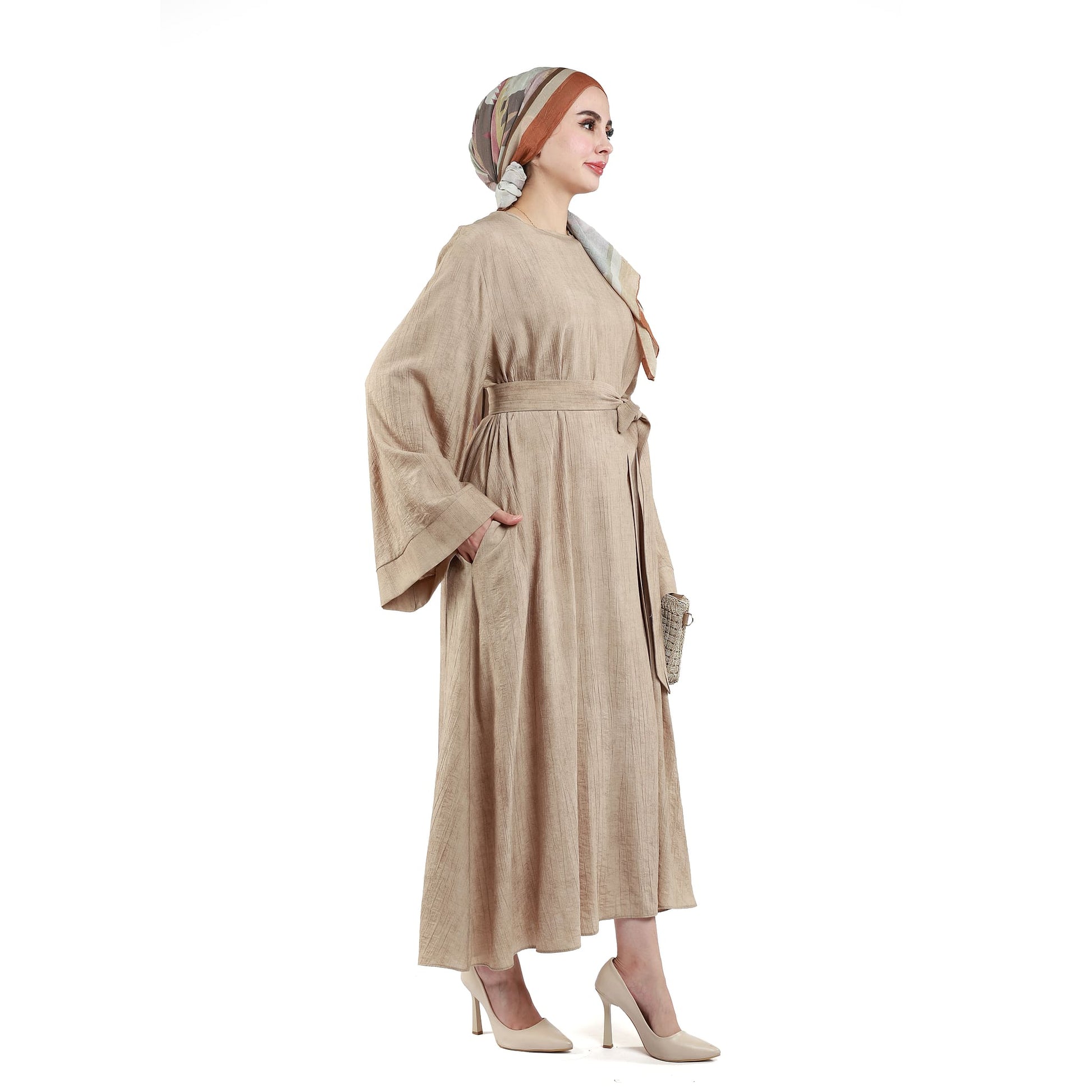 Belted Loose Fit Long Flowing Dress