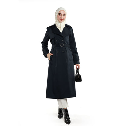 Double-Breasted Belted Polo Collar Lined Coat