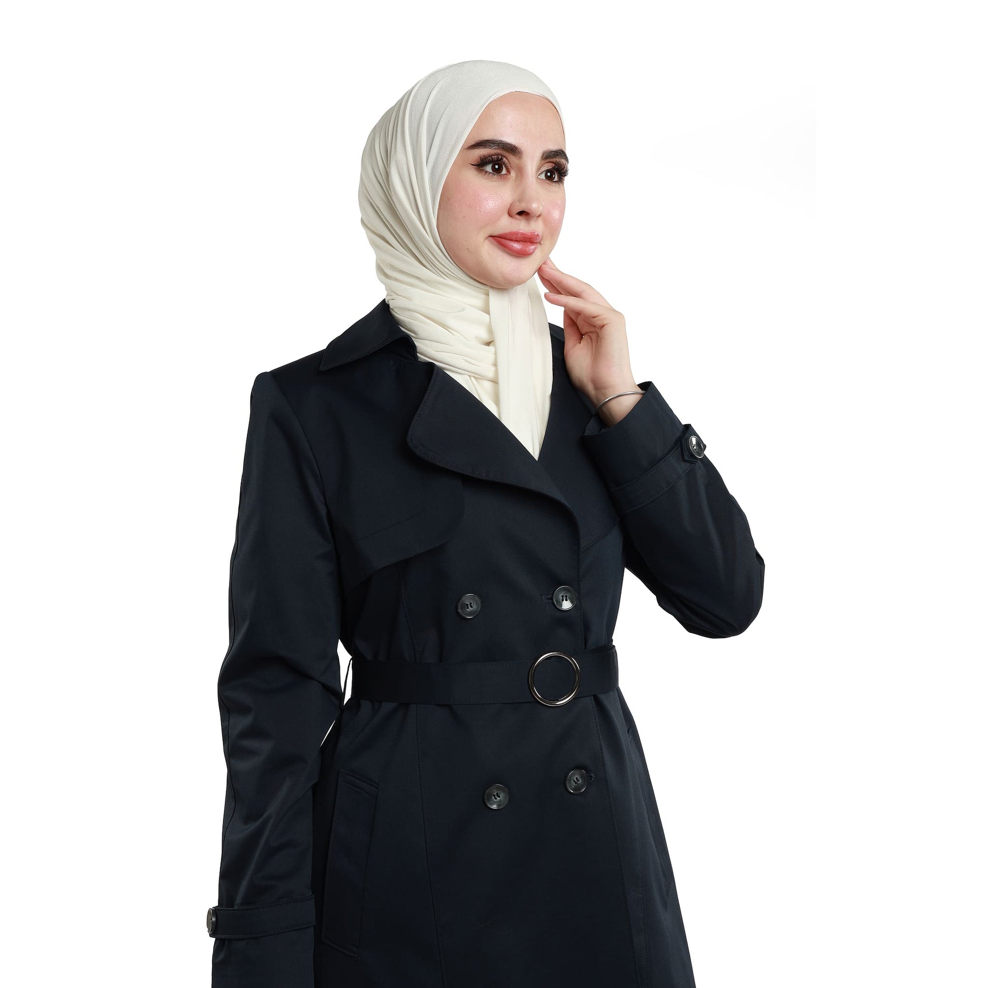 Double-Breasted Belted Polo Collar Lined Coat