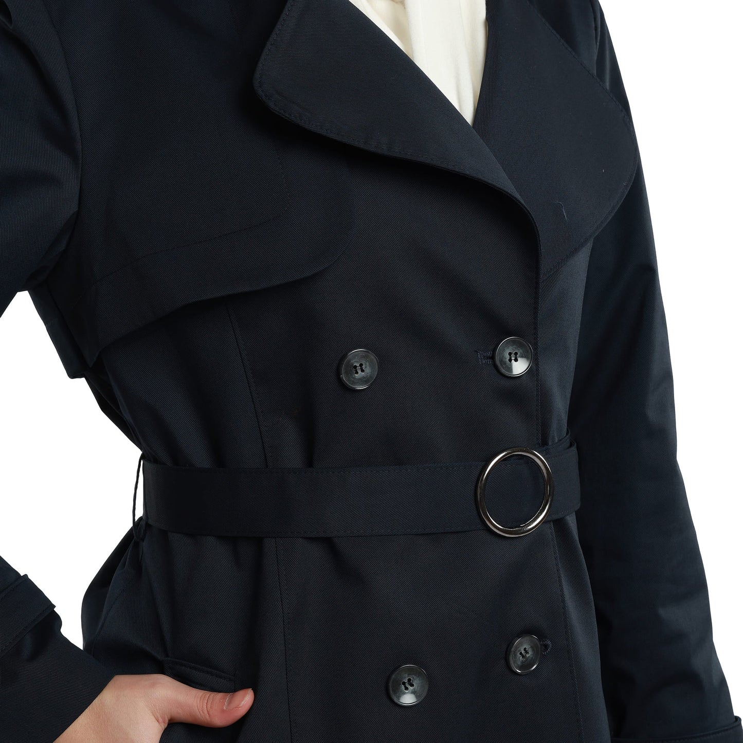 Double-Breasted Belted Polo Collar Lined Coat