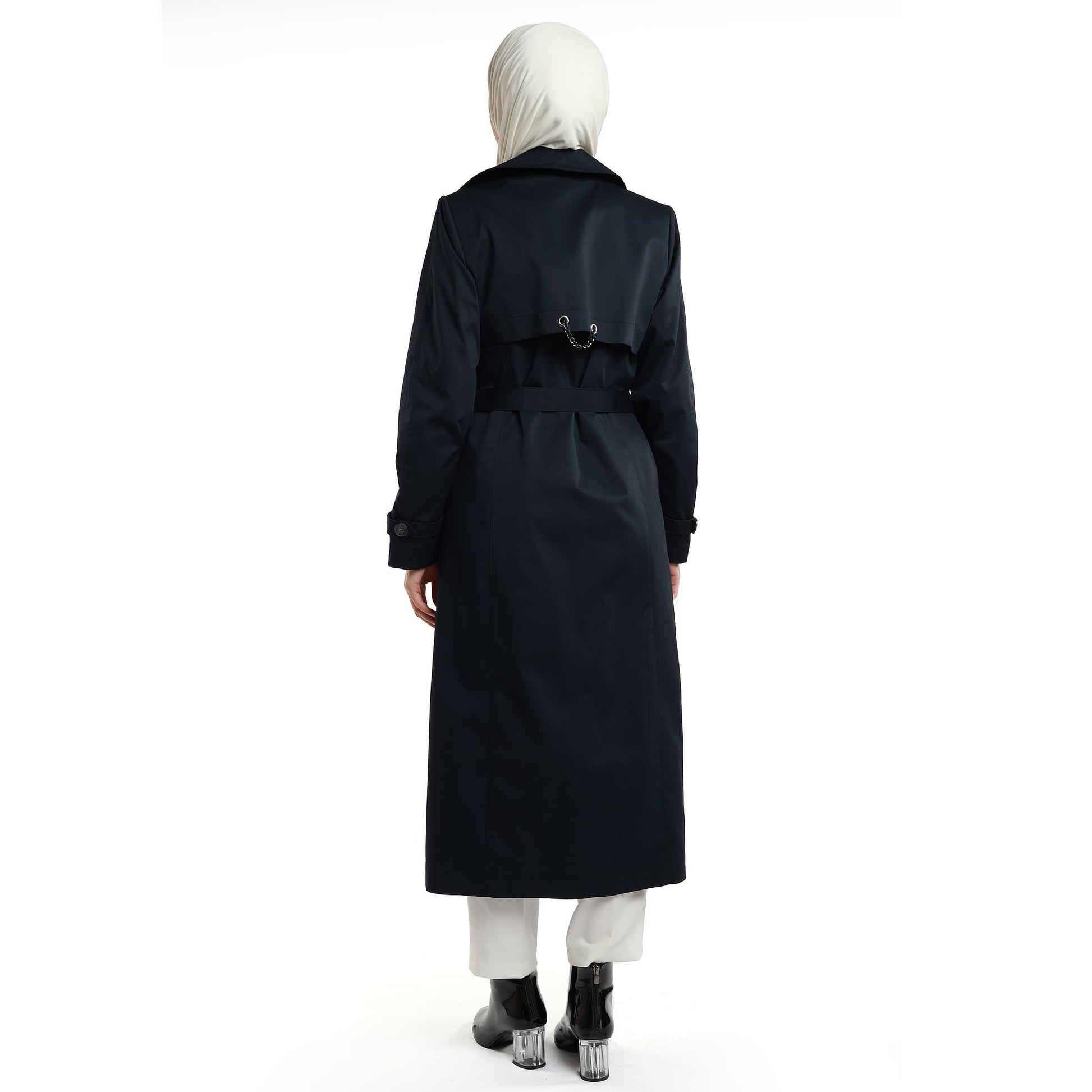 Double-Breasted Belted Polo Collar Lined Coat