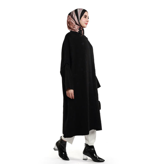 Relaxed Stand Collar Poncho Knit Cardigan