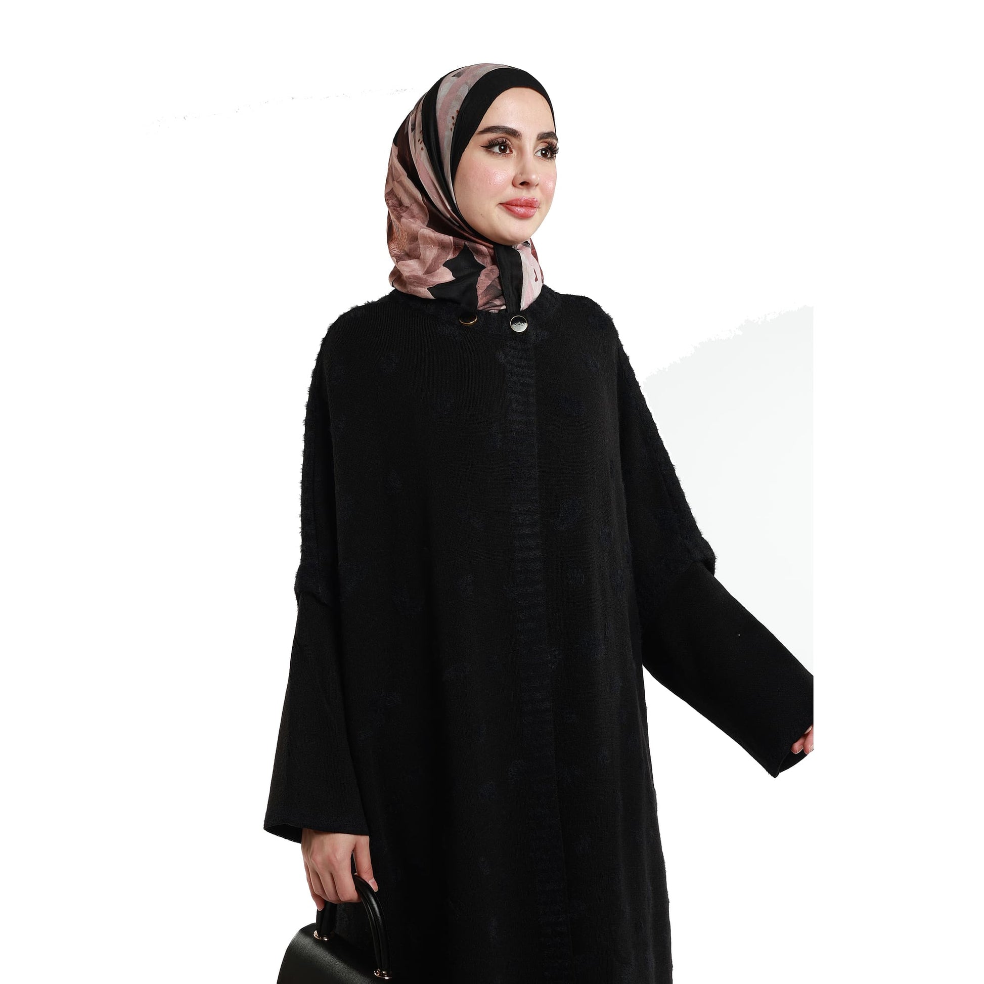 Relaxed Stand Collar Poncho Knit Cardigan