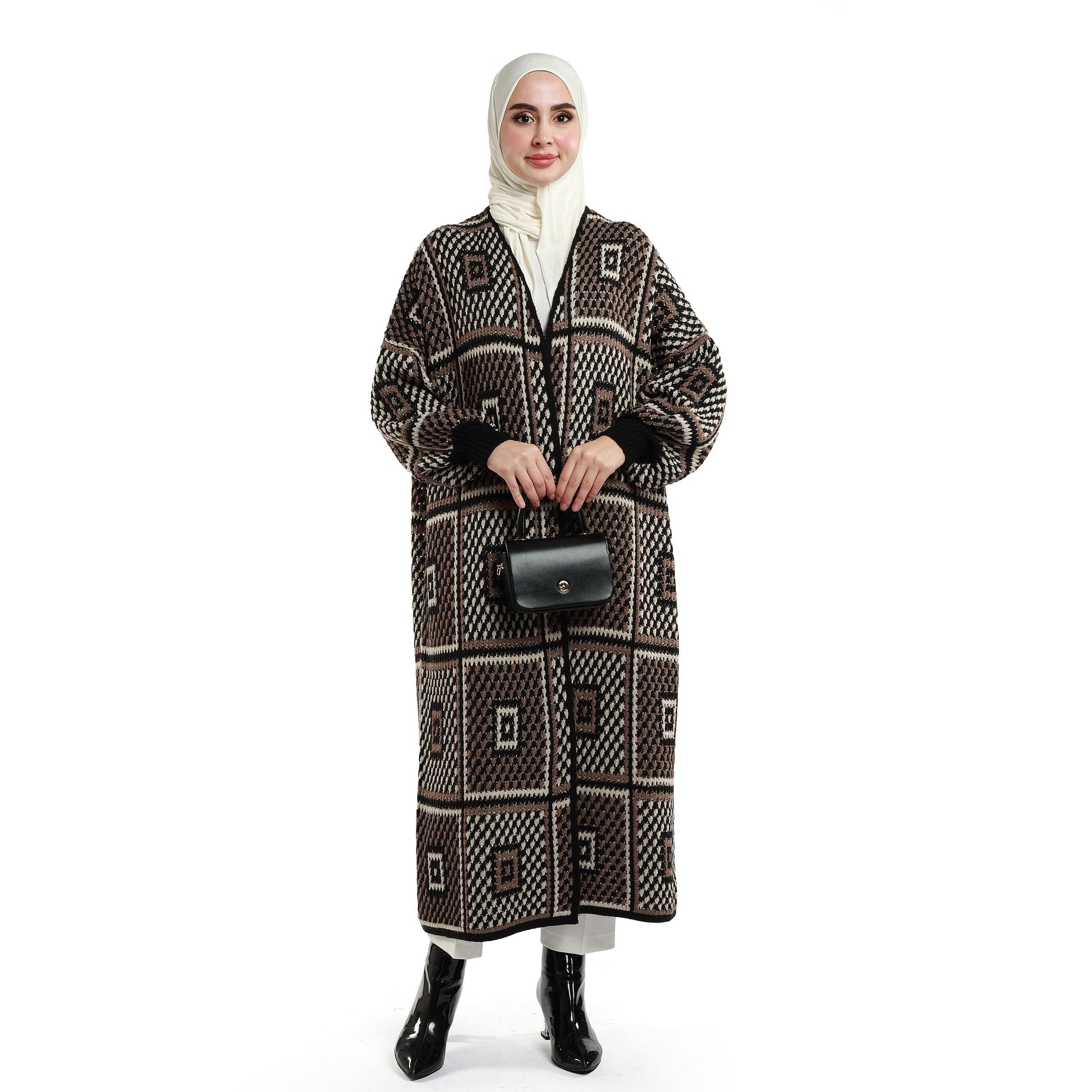 Woven Pattern Knit Long Cardigan