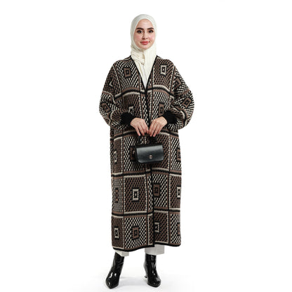 Woven Pattern Knit Long Cardigan
