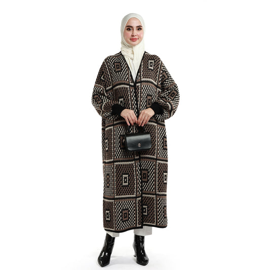 Woven Pattern Knit Long Cardigan