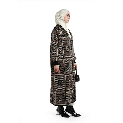 Woven Pattern Knit Long Cardigan