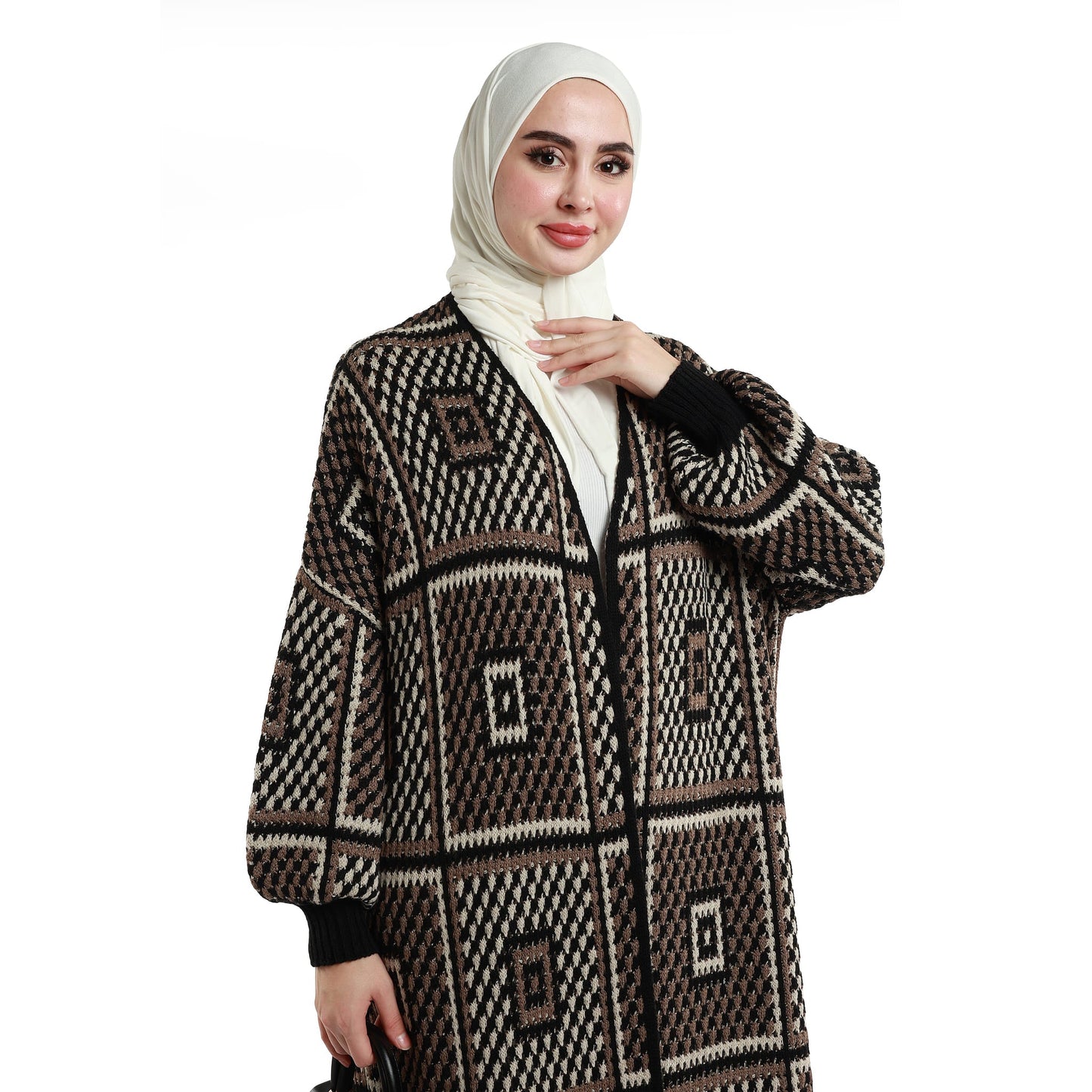 Woven Pattern Knit Long Cardigan