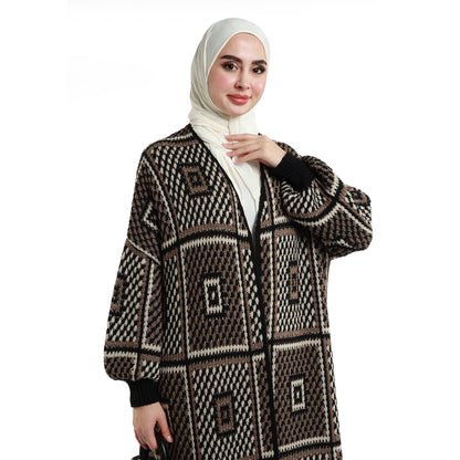 Woven Pattern Knit Long Cardigan