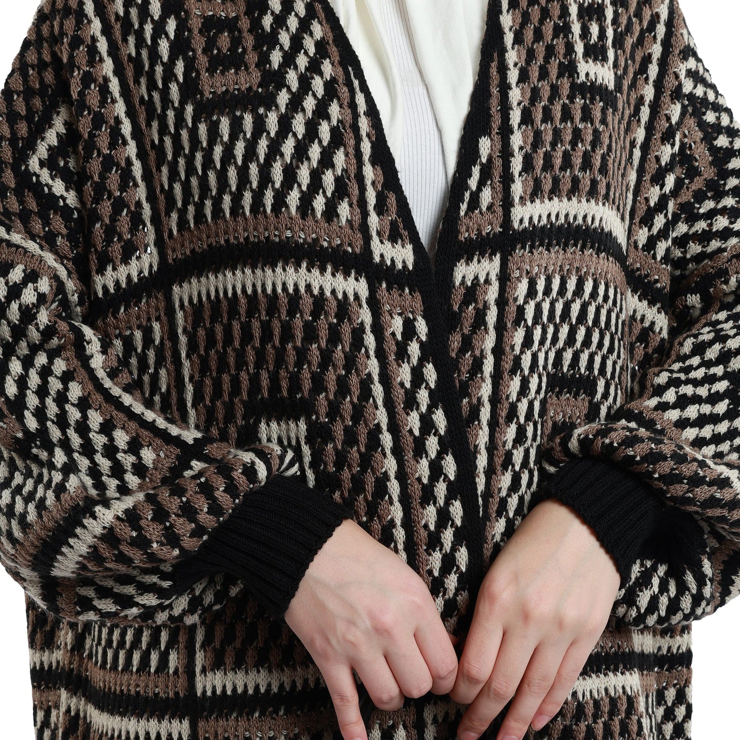 Woven Pattern Knit Long Cardigan