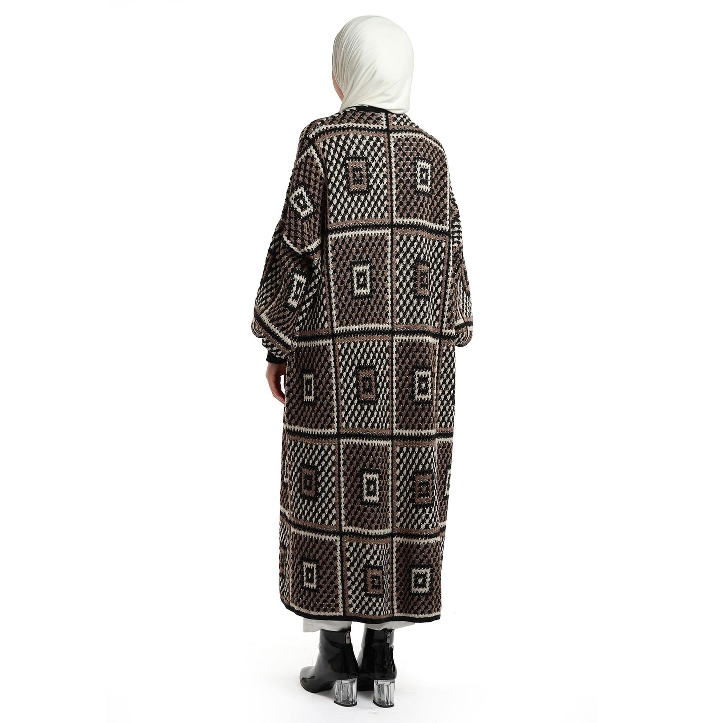Woven Pattern Knit Long Cardigan