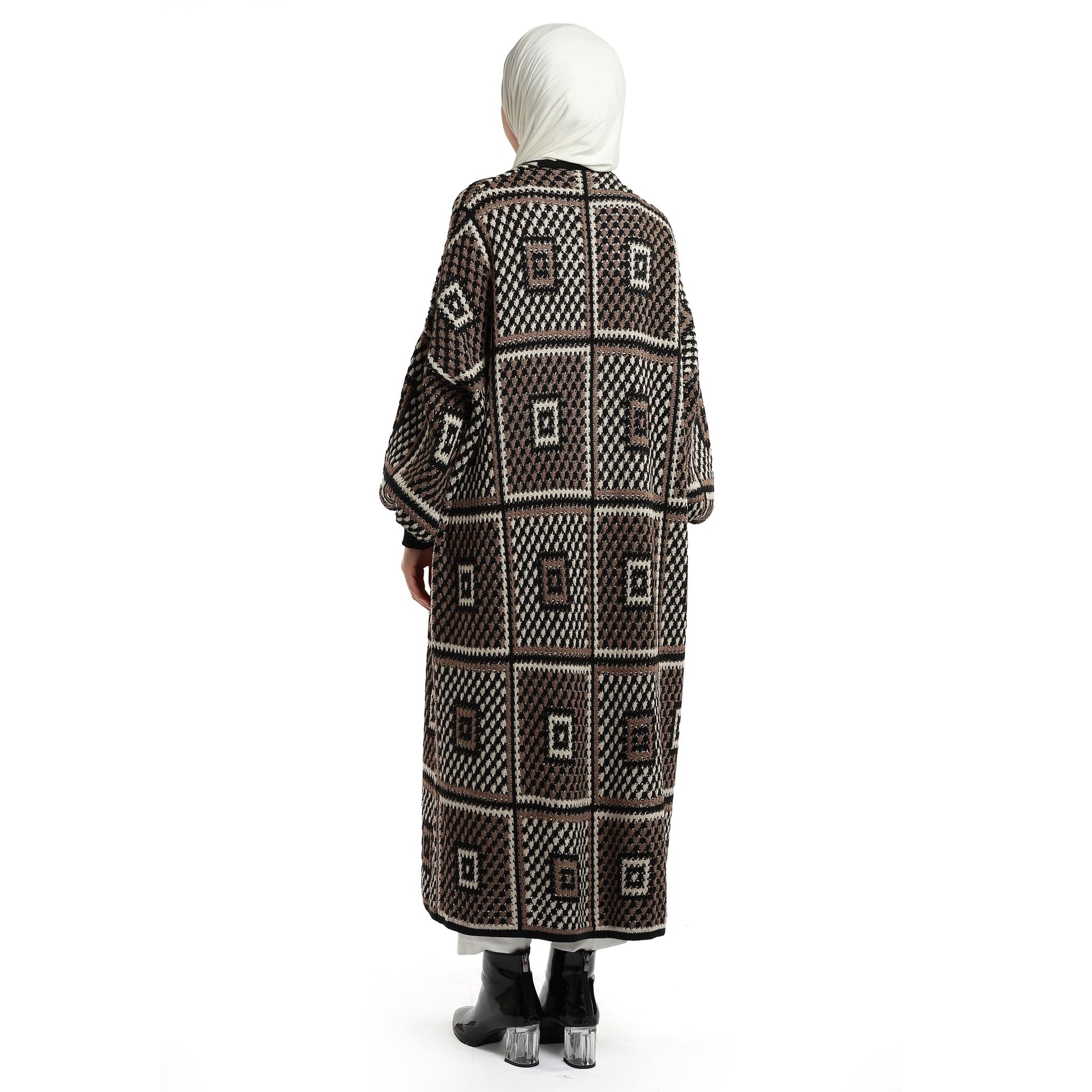 Woven Pattern Knit Long Cardigan