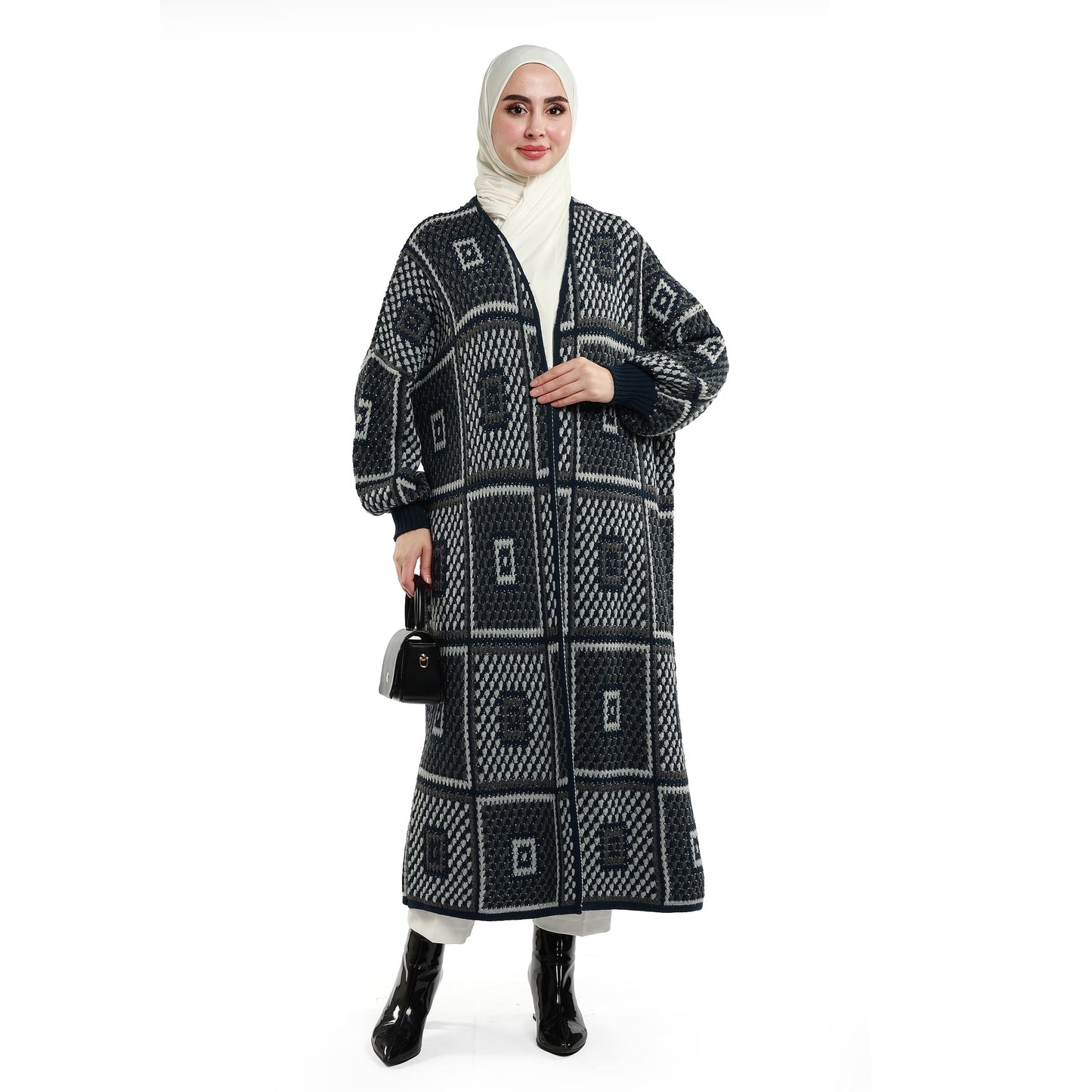 Woven Pattern Knit Long Cardigan