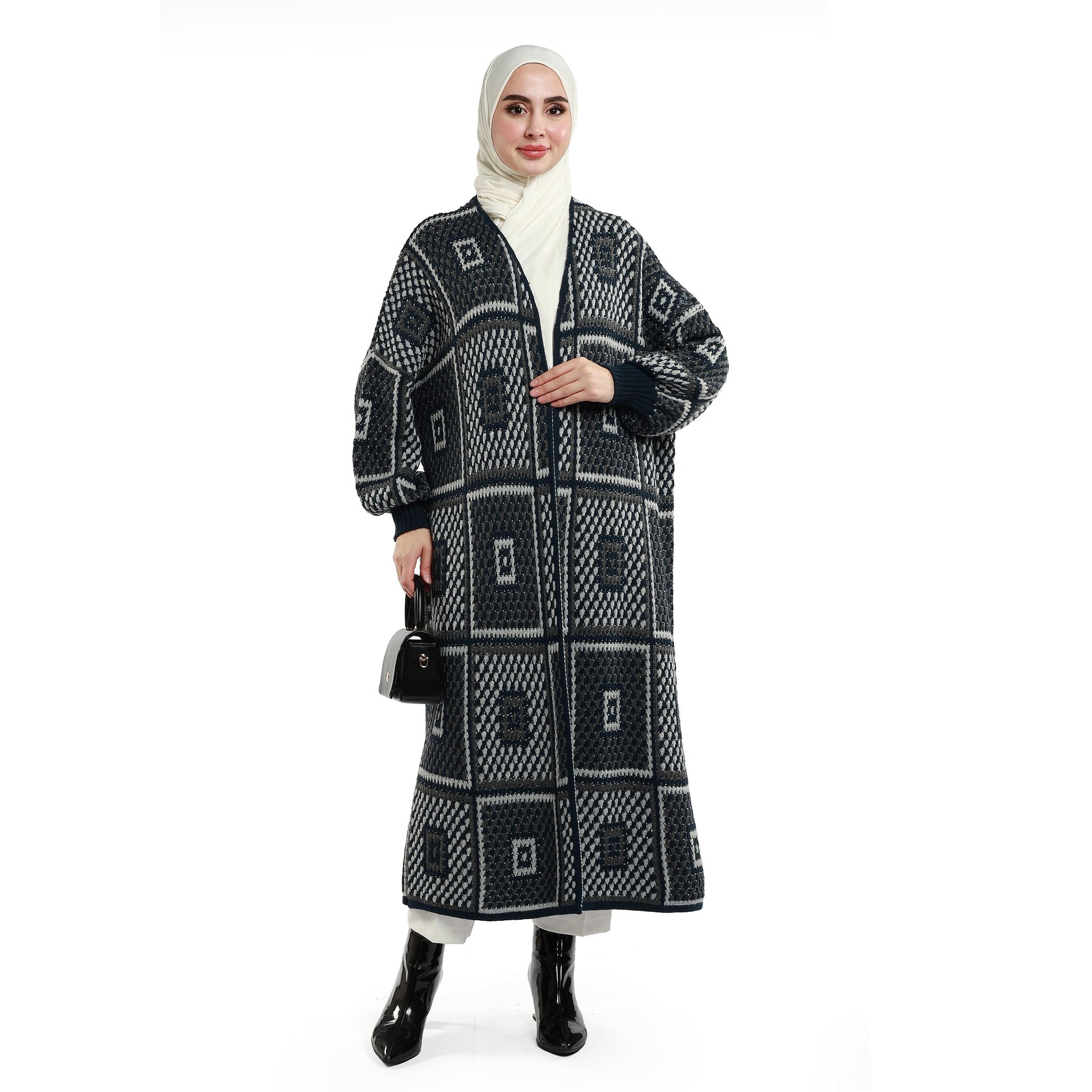 Woven Pattern Knit Long Cardigan