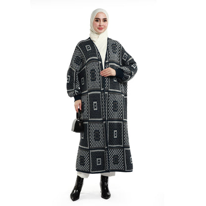 Woven Pattern Knit Long Cardigan