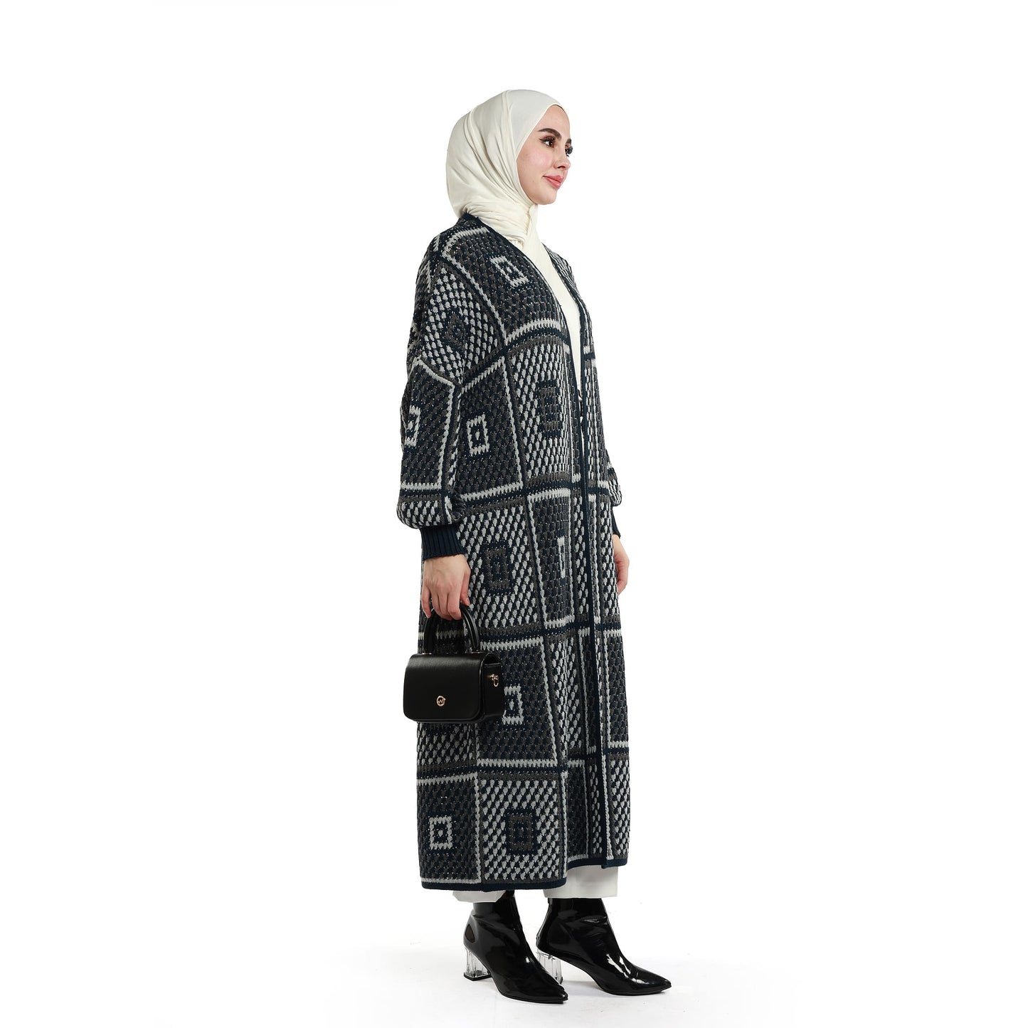 Woven Pattern Knit Long Cardigan
