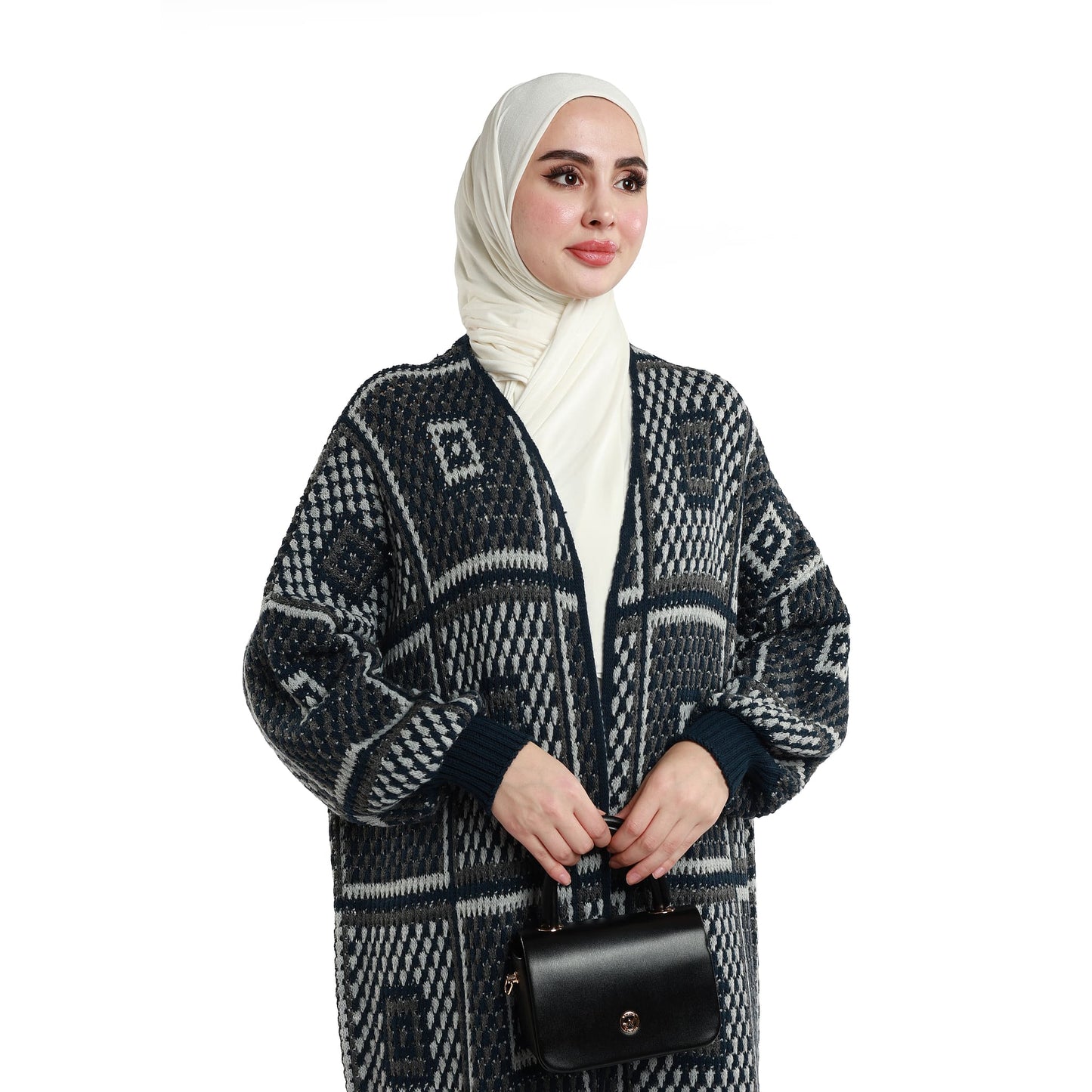 Woven Pattern Knit Long Cardigan