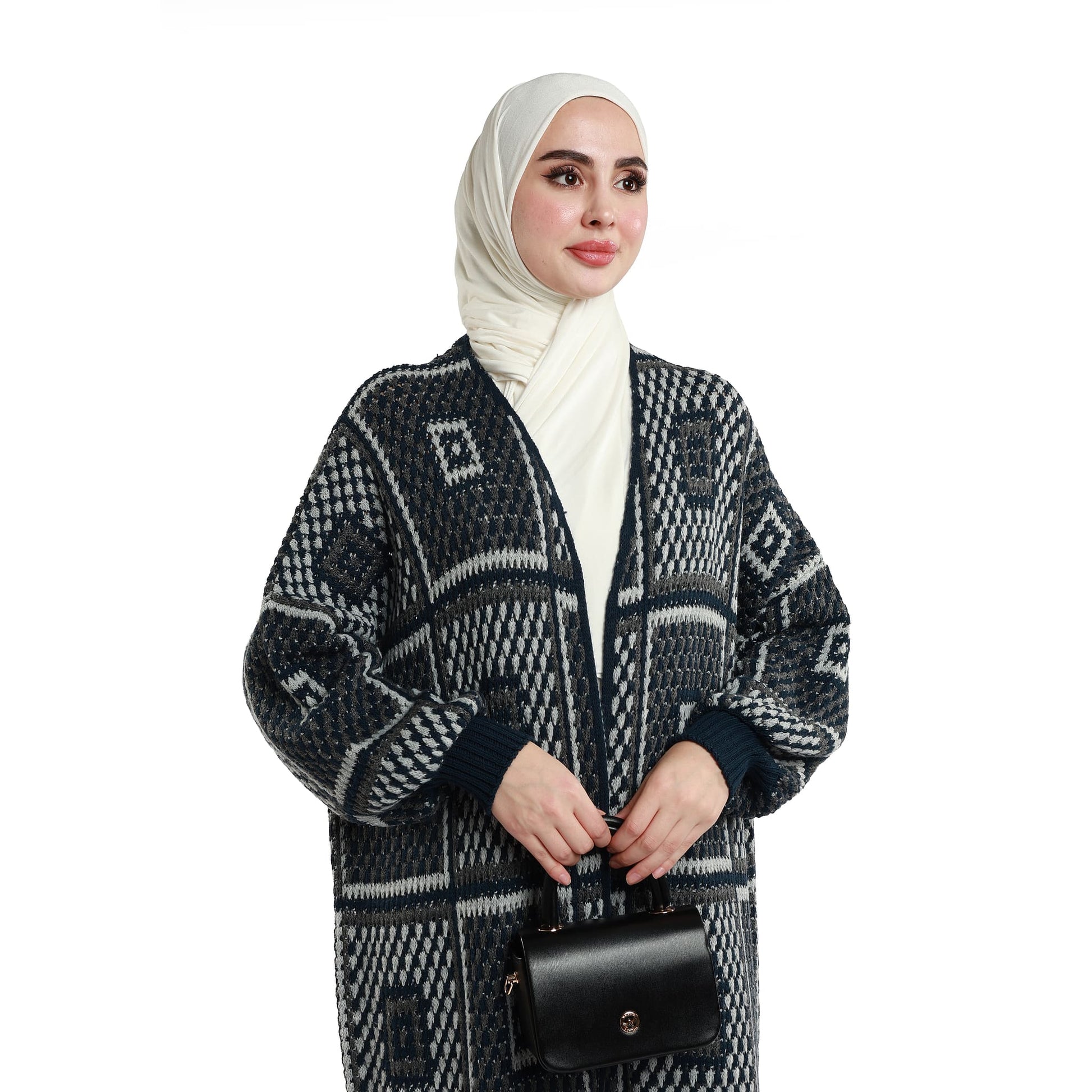 Woven Pattern Knit Long Cardigan