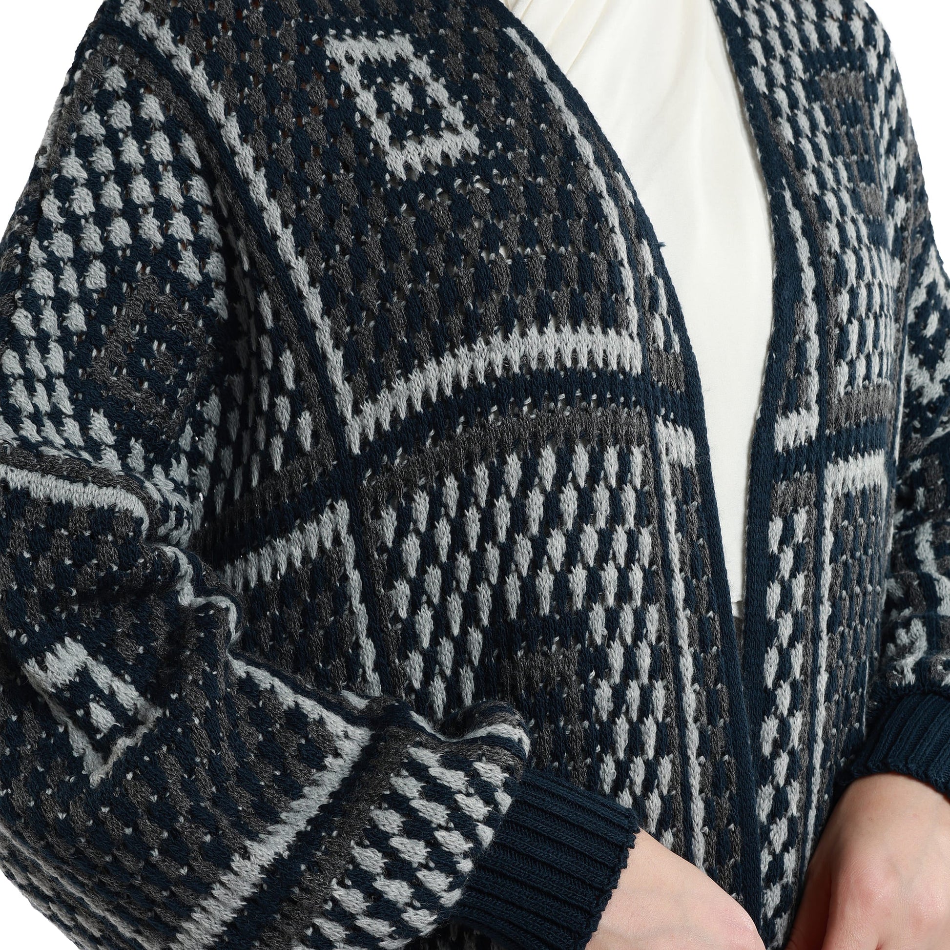 Woven Pattern Knit Long Cardigan