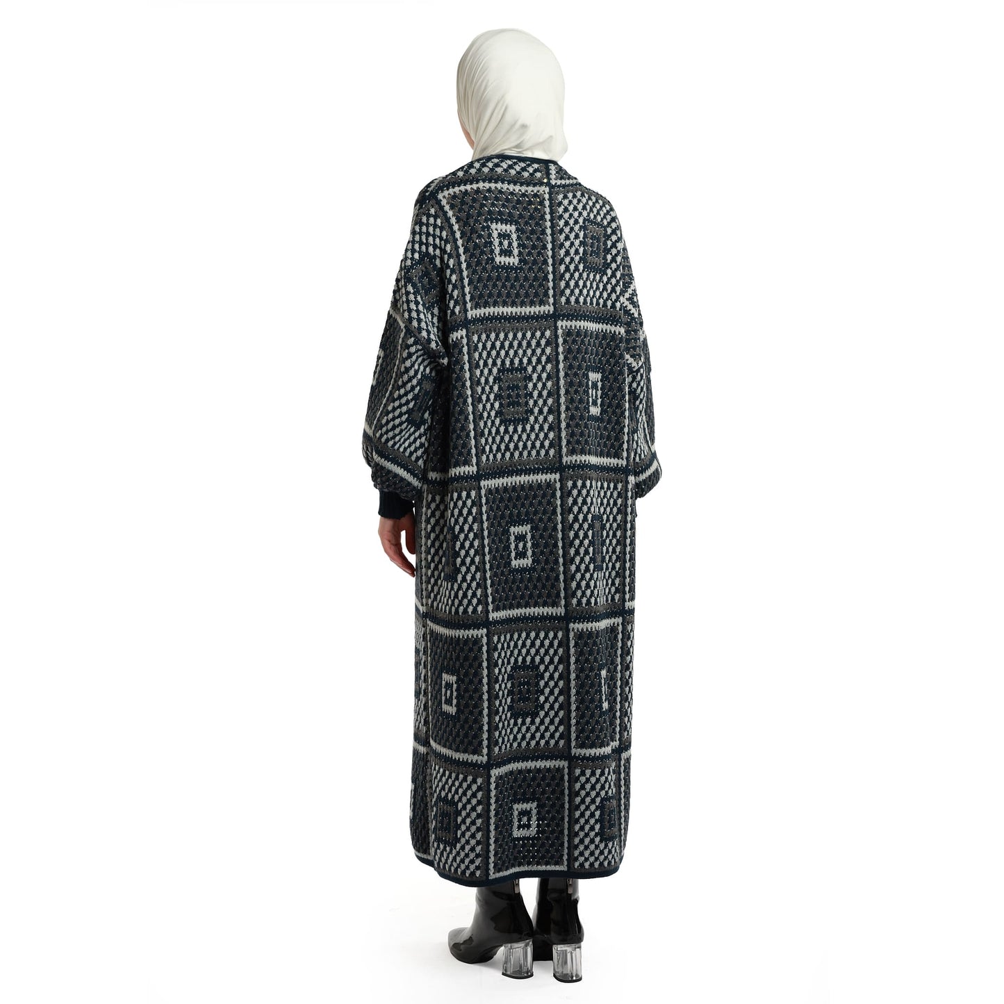 Woven Pattern Knit Long Cardigan