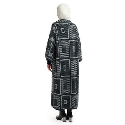 Woven Pattern Knit Long Cardigan