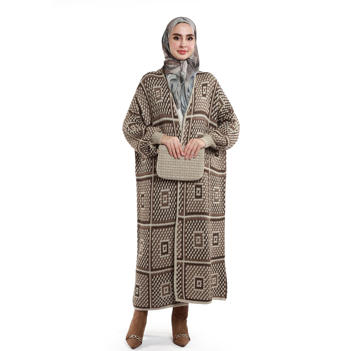 Woven Pattern Knit Long Cardigan