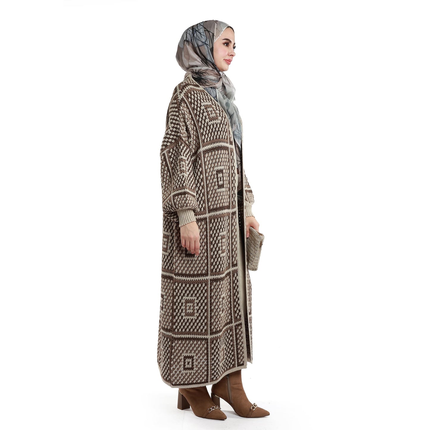 Woven Pattern Knit Long Cardigan