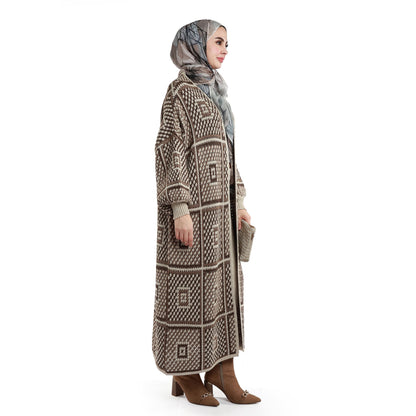 Woven Pattern Knit Long Cardigan