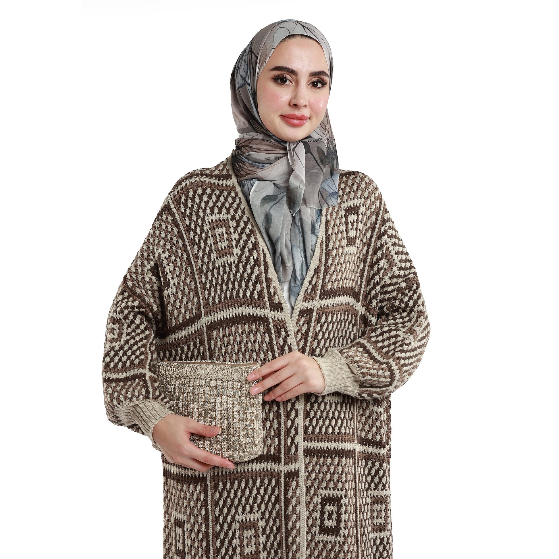 Woven Pattern Knit Long Cardigan