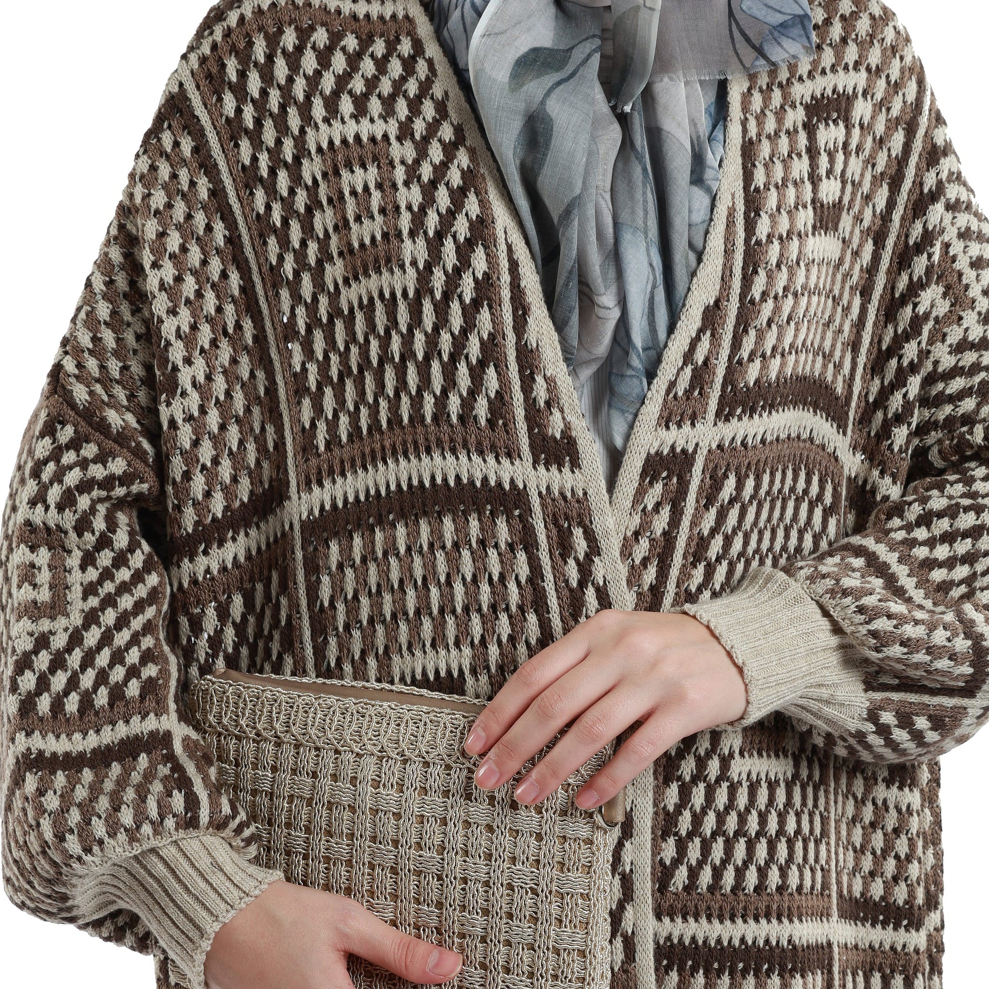 Woven Pattern Knit Long Cardigan