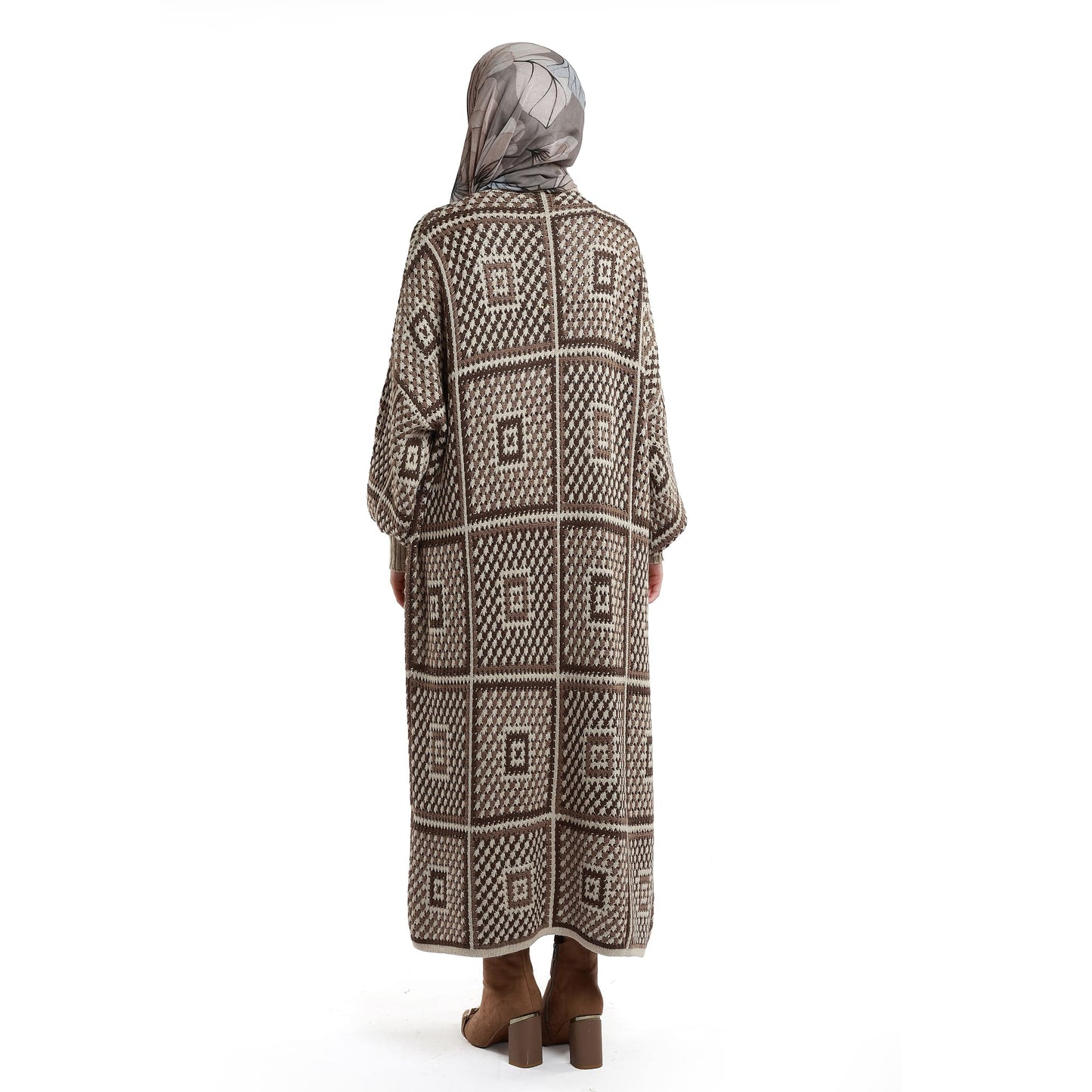 Woven Pattern Knit Long Cardigan