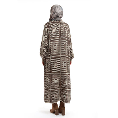 Woven Pattern Knit Long Cardigan