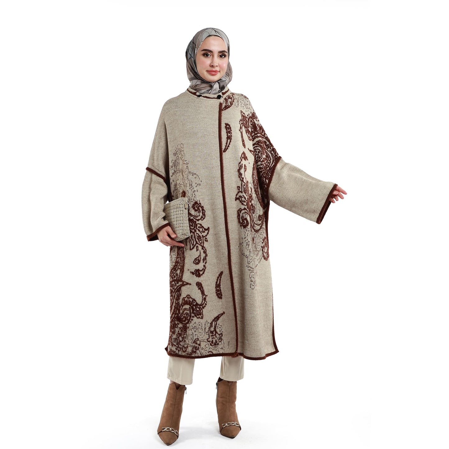 Patterned Long Relaxed Knit Cardigan