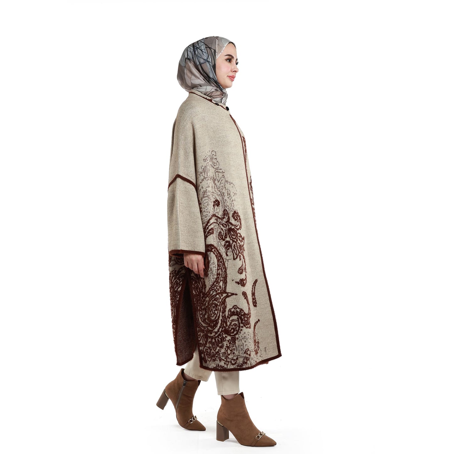 Patterned Long Relaxed Knit Cardigan