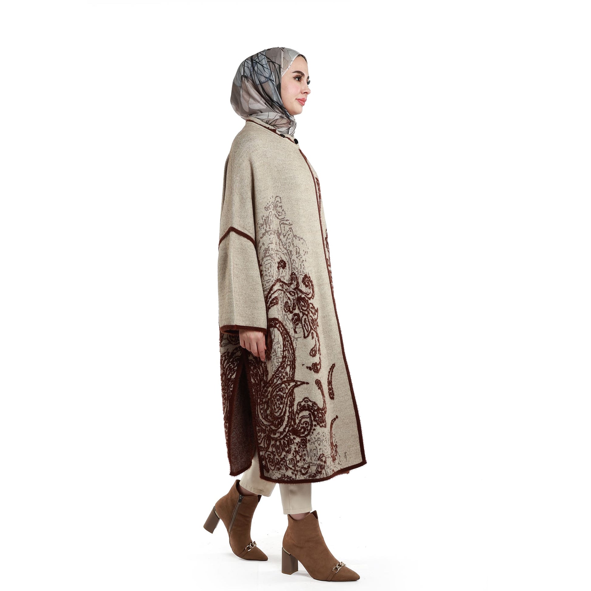 Patterned Long Relaxed Knit Cardigan