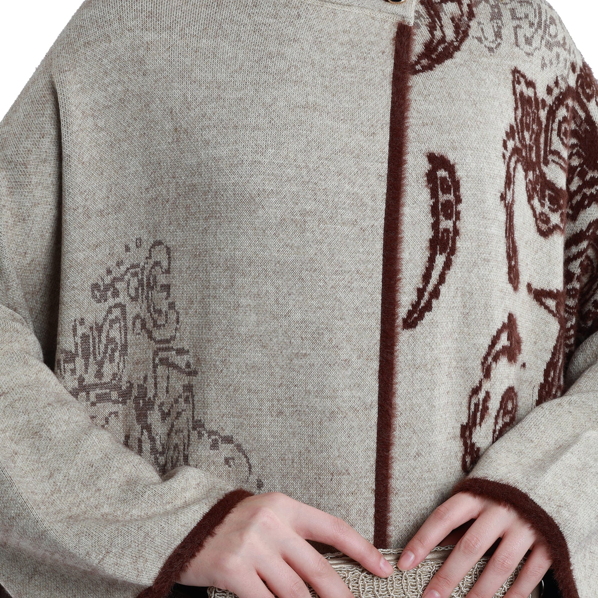 Patterned Long Relaxed Knit Cardigan
