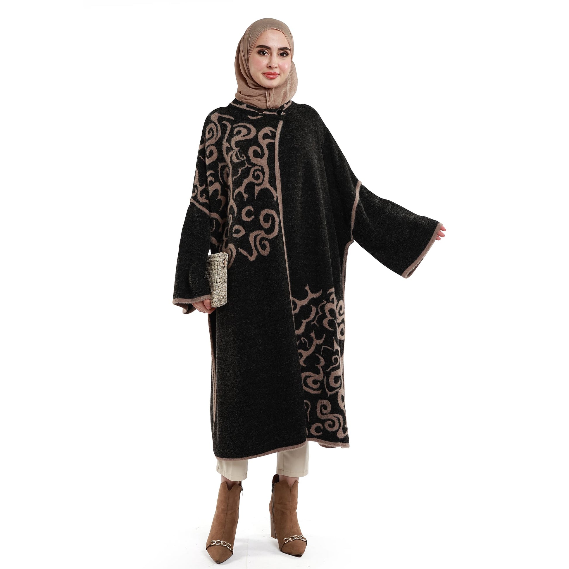 Relaxed Stand Collar Poncho Knit Cardigan