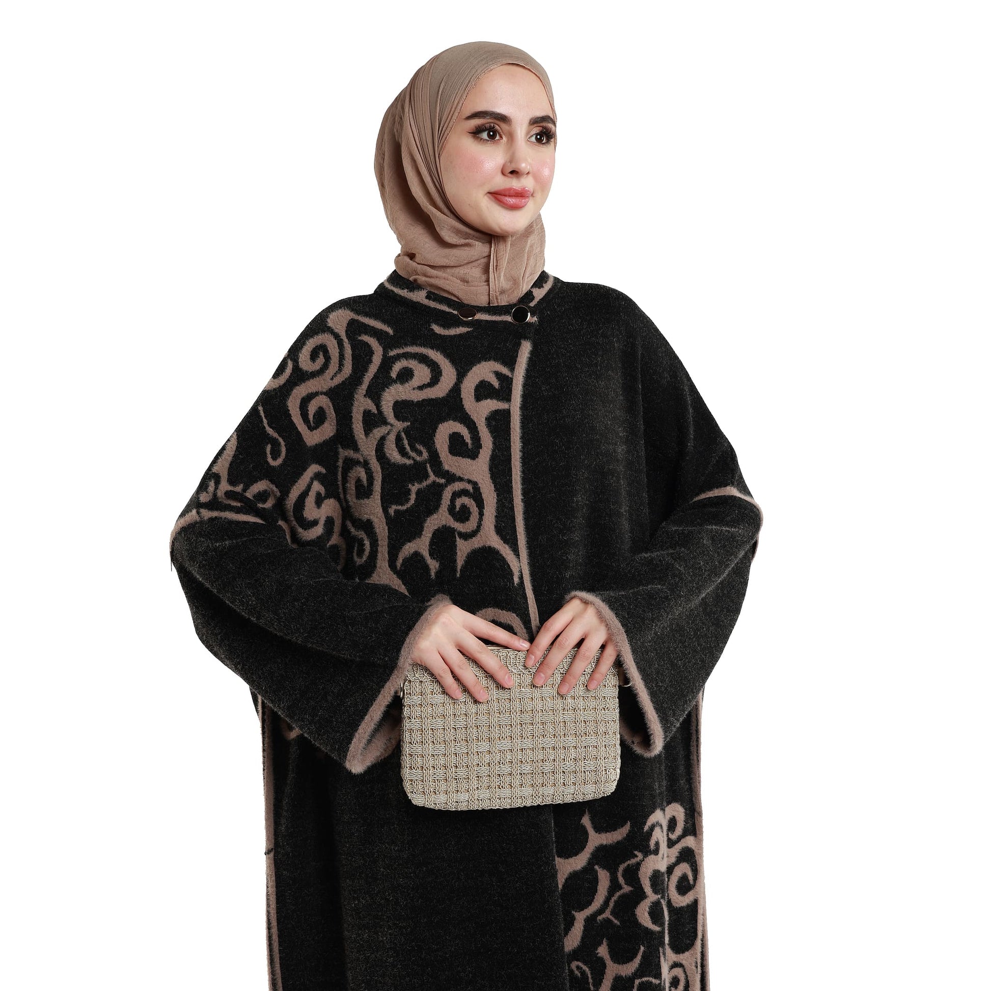 Relaxed Stand Collar Poncho Knit Cardigan