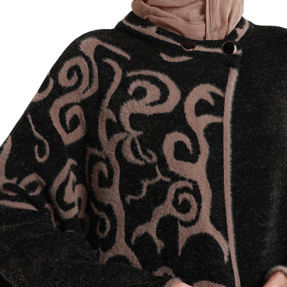 Relaxed Stand Collar Poncho Knit Cardigan