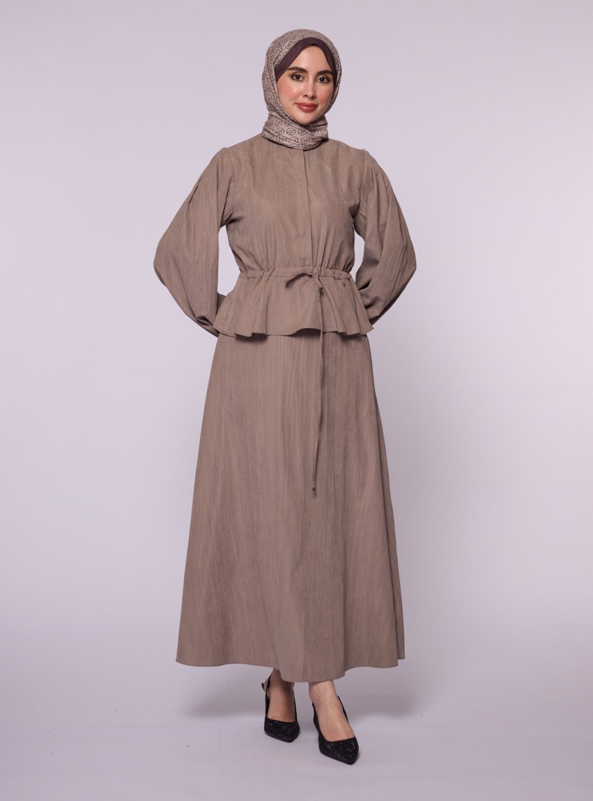 Gathered Waist Belted Skirt Set