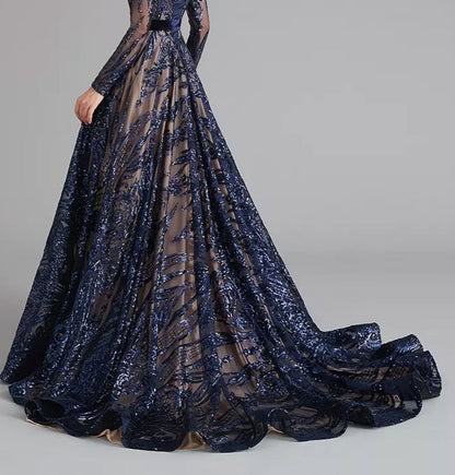 Liza Sequin Evening Gown-Navy Blue