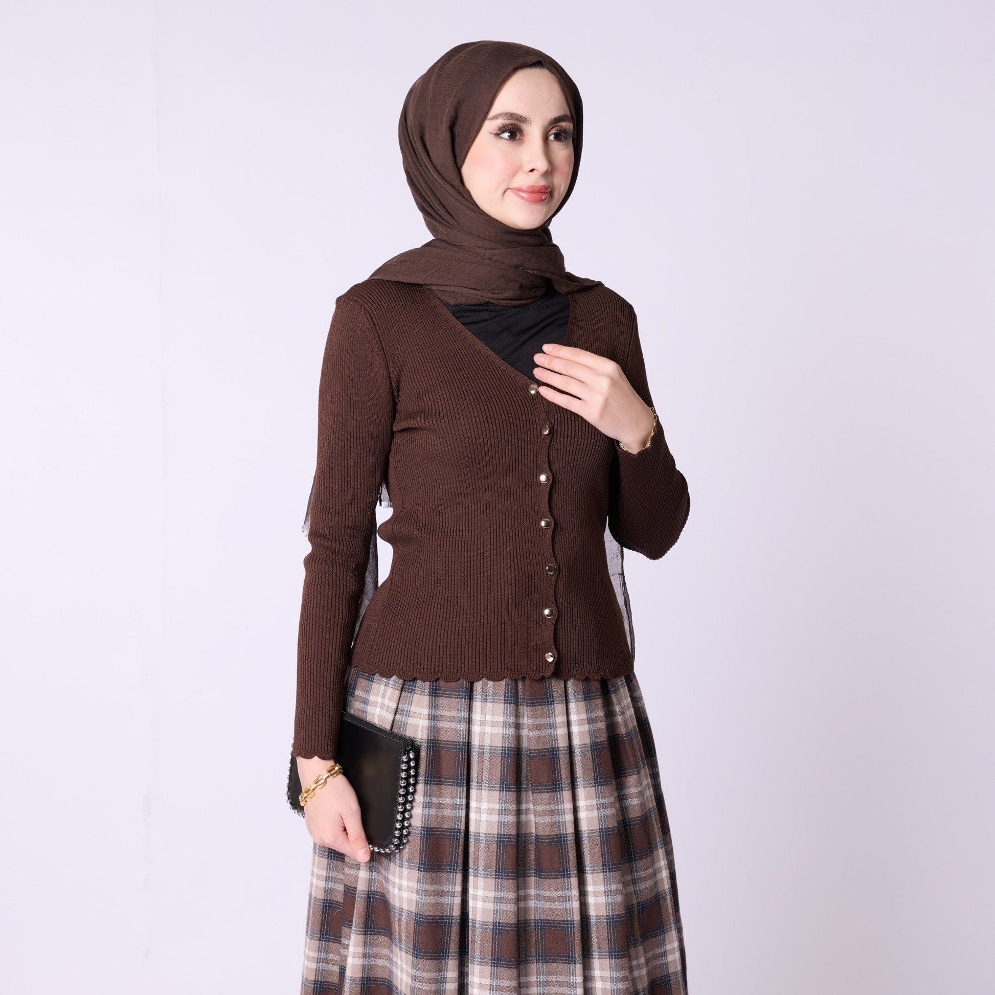 Shiny Button Ribbed Knit Bodysuit Cardigan Design