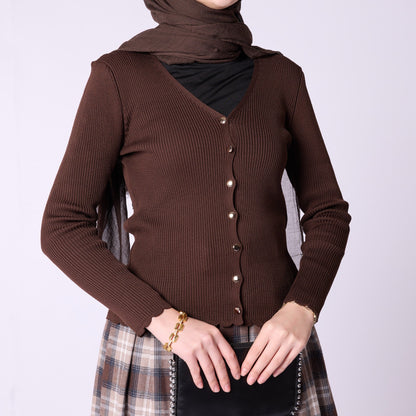 Shiny Button Ribbed Knit Bodysuit Cardigan Design