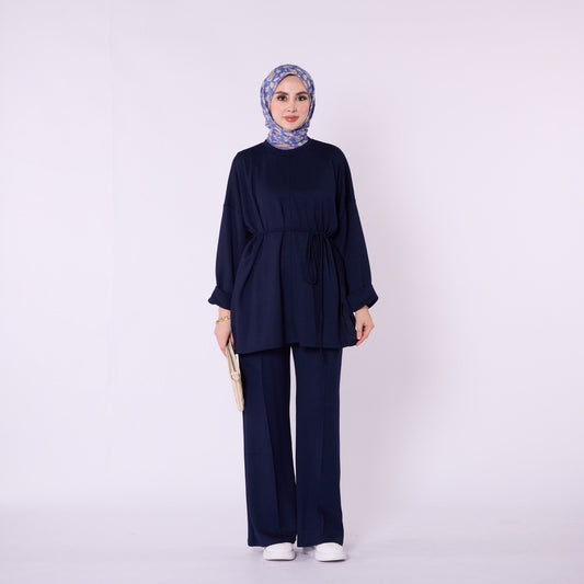 Oversize Pants Set with Drawstring Waist and Sleeve Pleat Detail