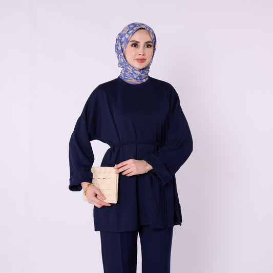 Oversize Pants Set with Drawstring Waist and Sleeve Pleat Detail