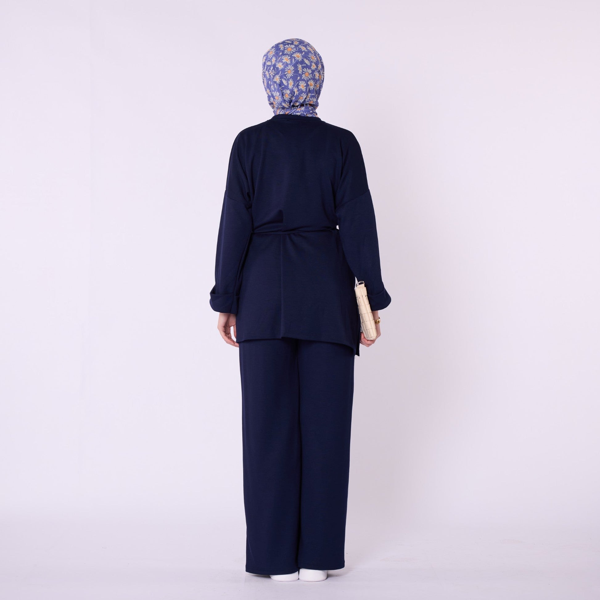 Oversize Pants Set with Drawstring Waist and Sleeve Pleat Detail