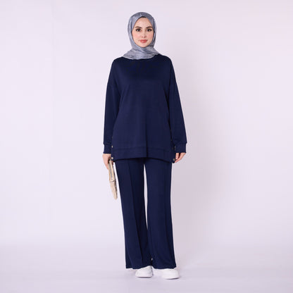 Flare Leg Jersey Two Piece Set With Snap Detail