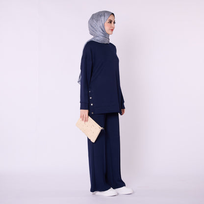 Flare Leg Jersey Two Piece Set With Snap Detail